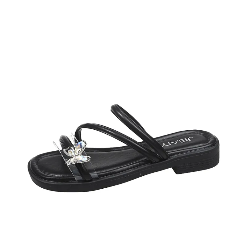 AJPAP Rubber Sole Rhinestone Slip Resistant Odor Resistant Abrasion Resistant Slide Slippers Women's-0
