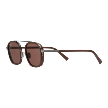 Zegna Metal Acetate Leather Oval Sunglasses Unisex Brown