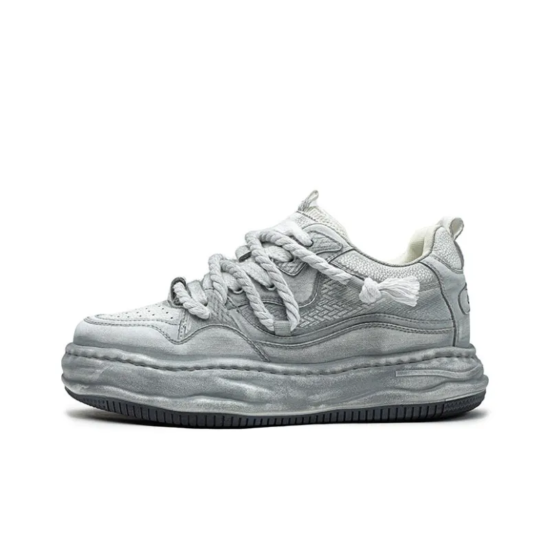 Hip Speed Abrasion Resistant Height Increasing Low Top Casual Shoes Unisex White-4