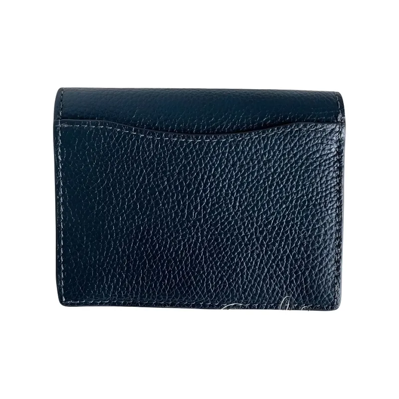 COACH Snap Wallet Pebbled Leather Wallet Small Size Unisex Tin Alloy With Pine Green Multicolor-1