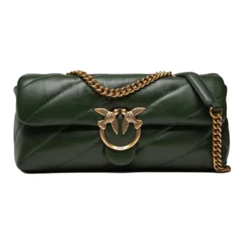 PINKO Puff Grain Leather Shoulder Bag Women's Dark Green