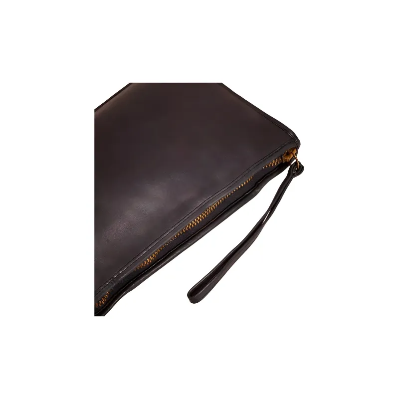 COACH Leather Pochette Clutch Medium Size Women's Black-2