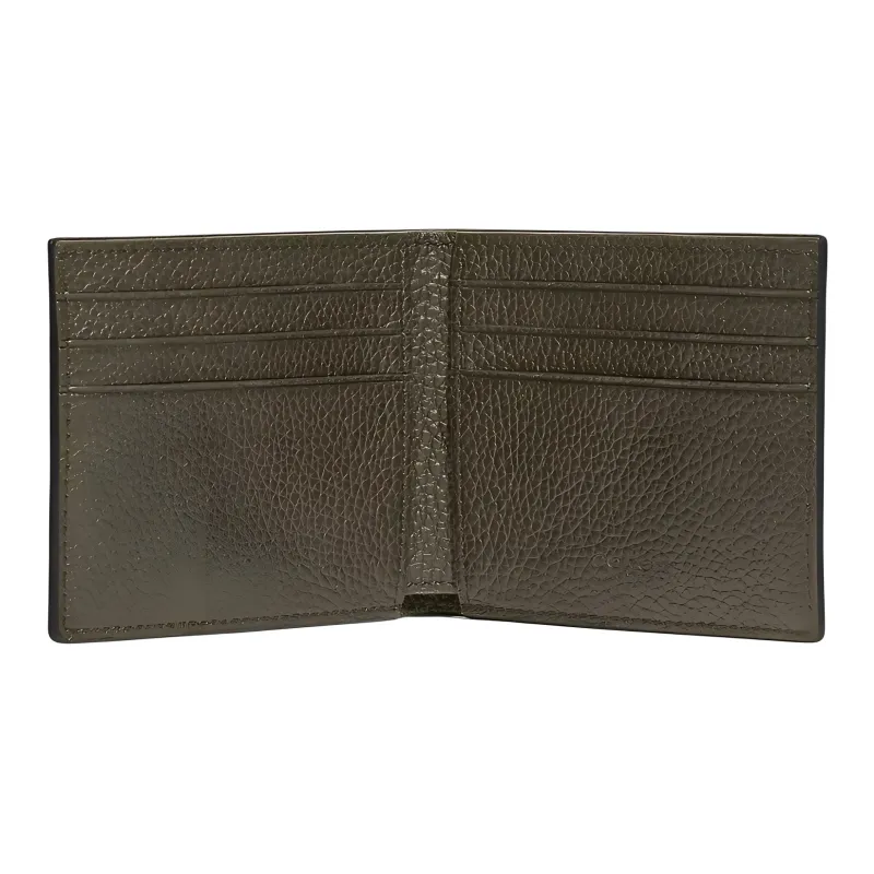 COACH Billfold Wallet Leather Wallet Mini Unisex Army Green With Lime Accents-3