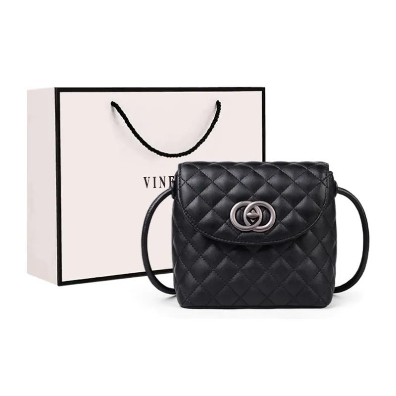 VINEY Cow Leather Shoulder Bag, Crossbody Bag Trumpets Women's Black-0