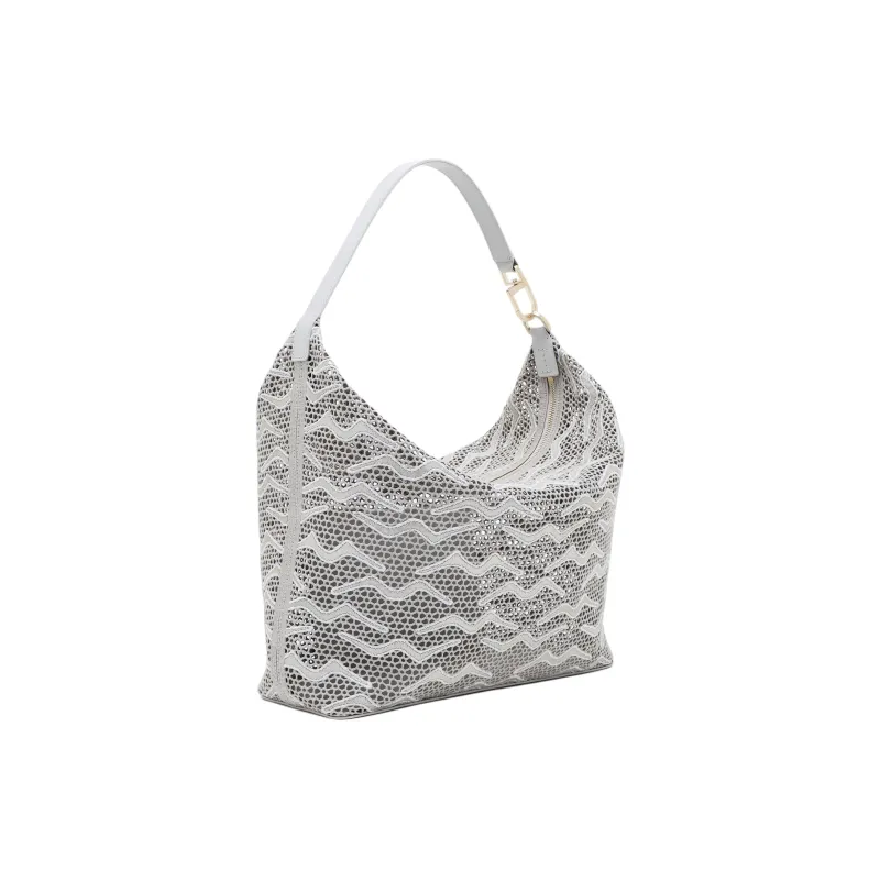 AMANI La Prima Velour With Shinny Cow Leather Shoulder Bag, Crossbody Bag, Handbag Tubas Women's Gray-1
