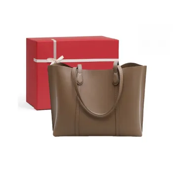 CNNCOO Cow Leather Tote Handbag, Shoulder Bag Women's Smoke Gray/Apricot/Blue