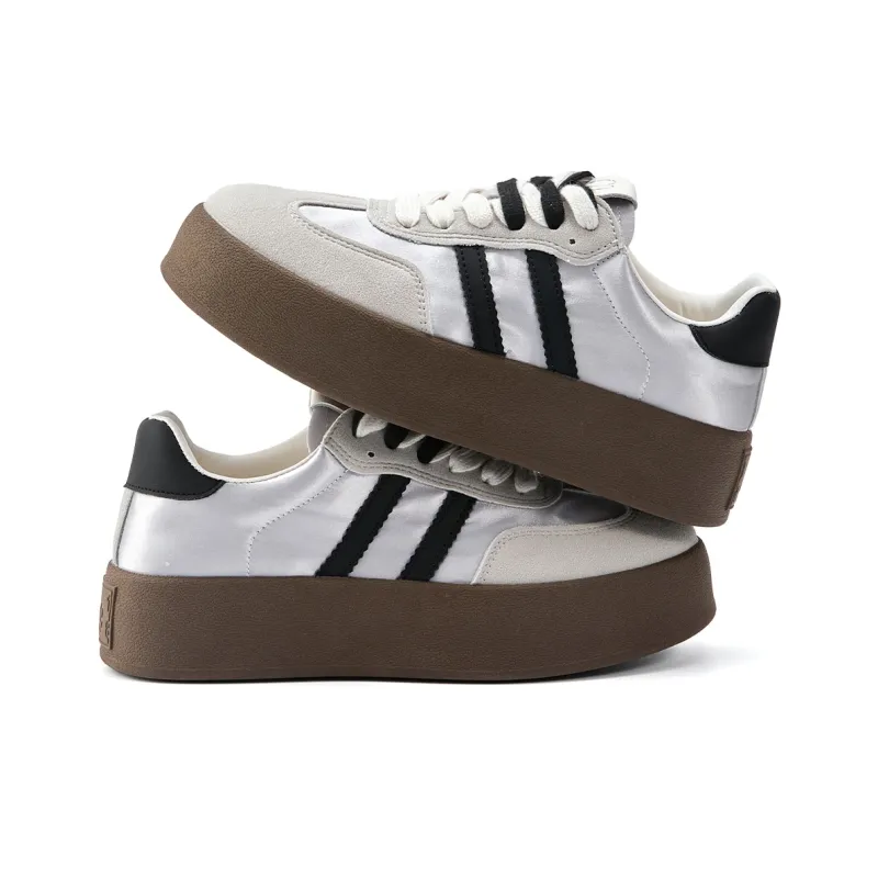 La Chapelle Anti Slip Wear Resistant Low Top Skateboard Shoes Women's Beige Silver Gray-4