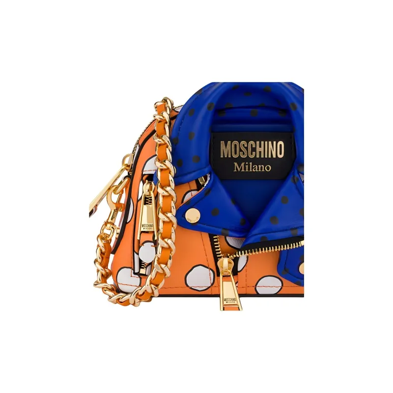 MOSCHINO Sheepskin Shoulder Bag Trumpets Women's Orange & Blue-4
