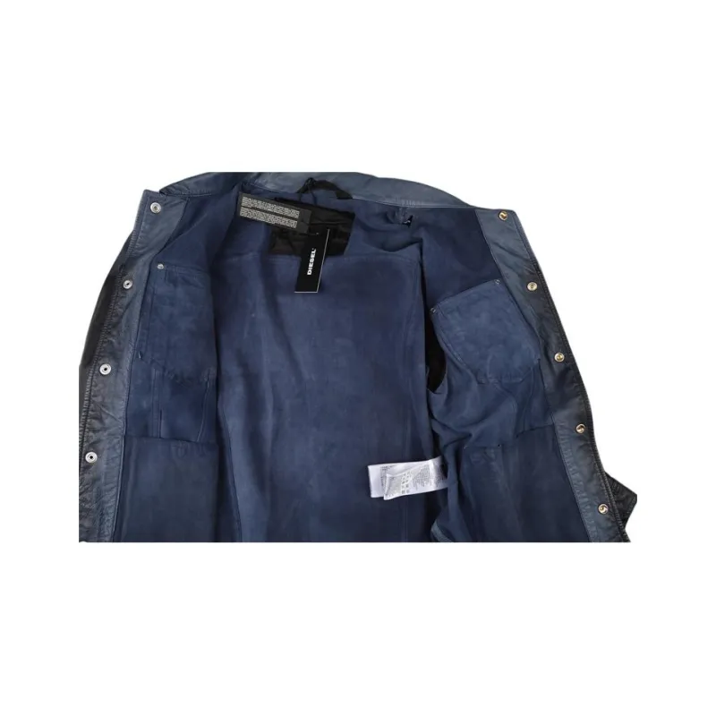 DIESEL Leather Jacket Men's Blue Gray-4
