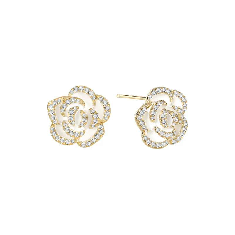SHINE Camellia Series S925 Silver Stud Earrings Women's-0