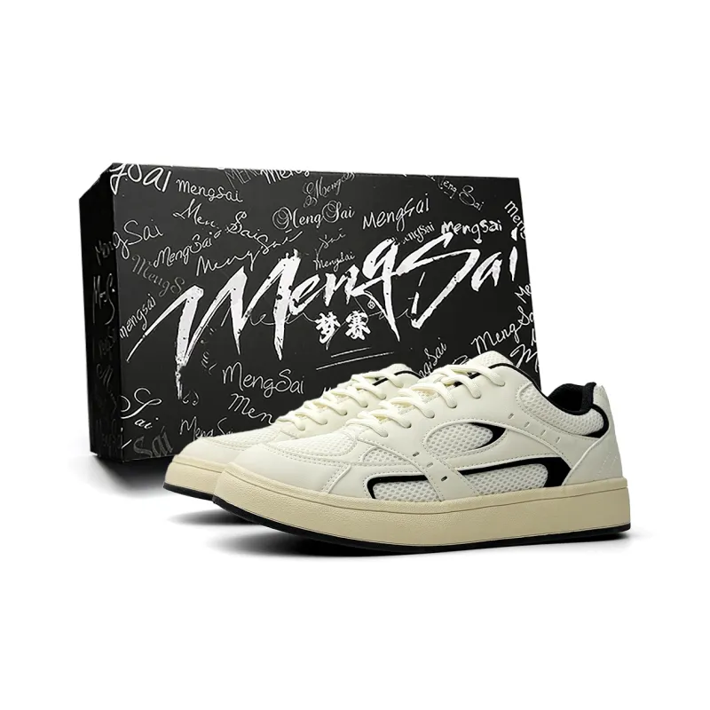 Mengsai Cushioning, Wear Resistant Low Top Skateboard Shoes Men's Beige Black-0