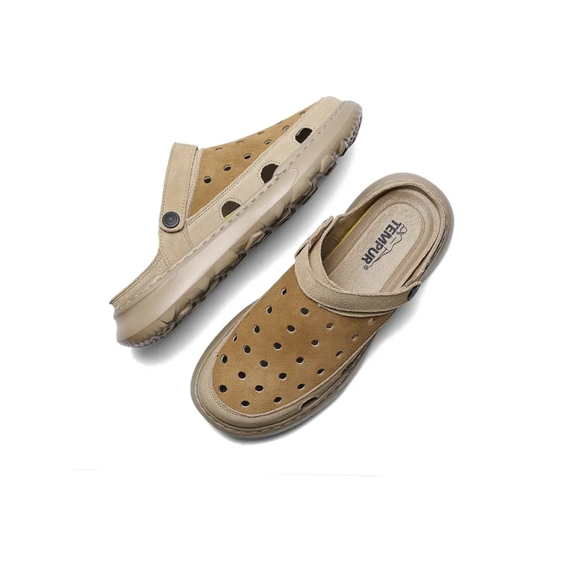 TEMPUR Rubber Sole Slip Resistant Closed Toe Slippers Men's Wheat Ear Brown-3