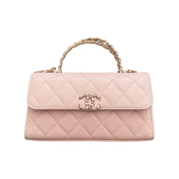 CHANEL Grain Embossed Shiny Calfskin Shoulder Bag, Crossbody Bag, Handbag Women's Light Pink