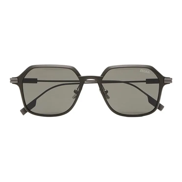 Zegna Metallic Aluminum Irregular Shape Sunglasses Unisex Black-1