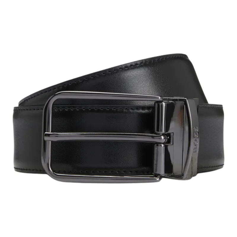 HUGO BOSS Cowhide Split Leather Belts Unisex Black 3.5CM-0