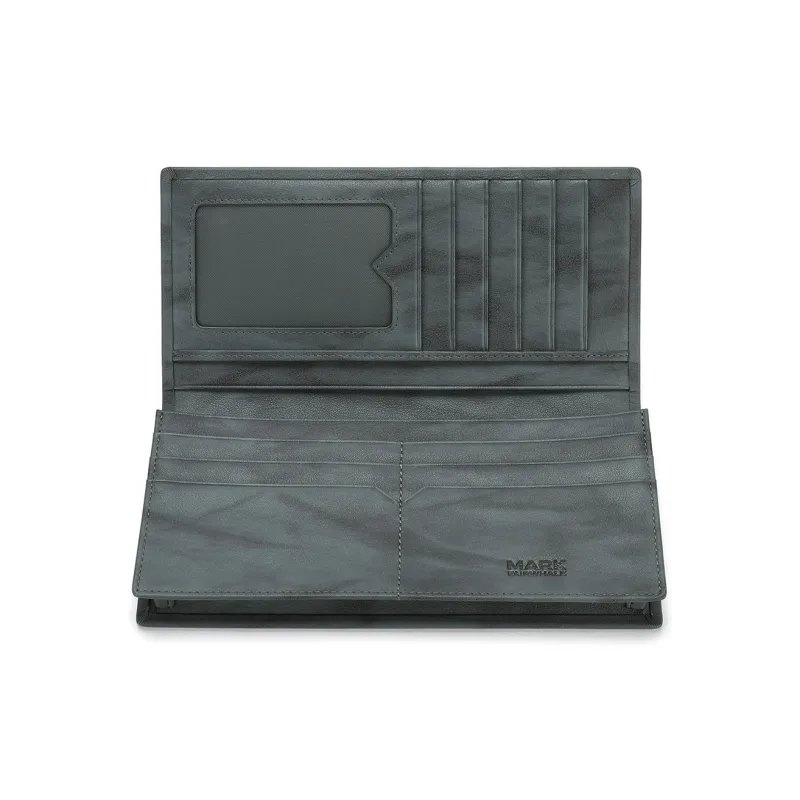 FAIRWHALE Top Grain Cow Leather Wallet Men's Gray Green-2
