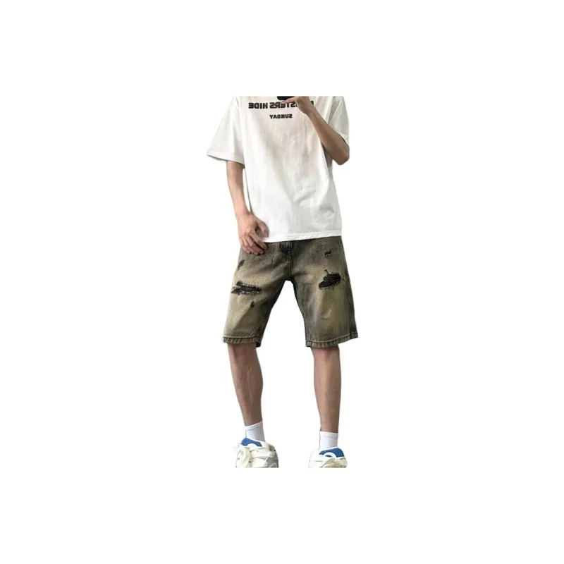 CORNILOT Denim Shorts Unisex Yellow Mud-1