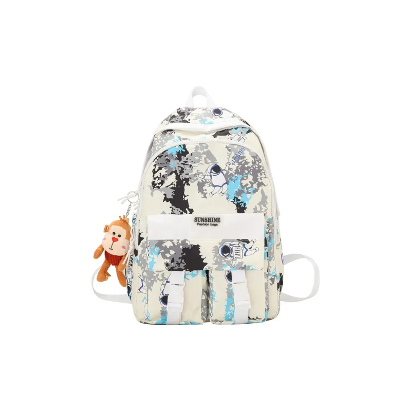 Meow In The Grass Nylon Backpack Unisex Pink/Black/Green/Lake Blue-18