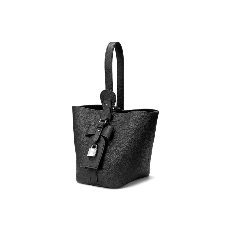 ROBERTA DI CAMERINO Top Grain Cow Leather Bucket Bag Handbag Women's Ecru/Black-8