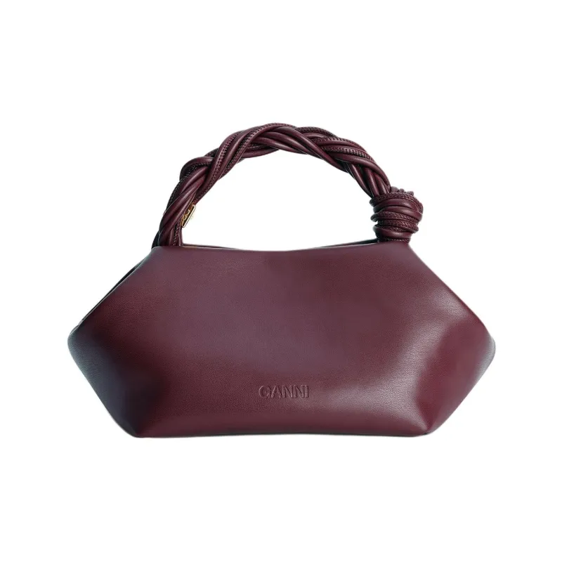 GANNI Recycled Leather Shoulder Bag, Crossbody Bag, Handbag Trumpets Women's Burgundy-2