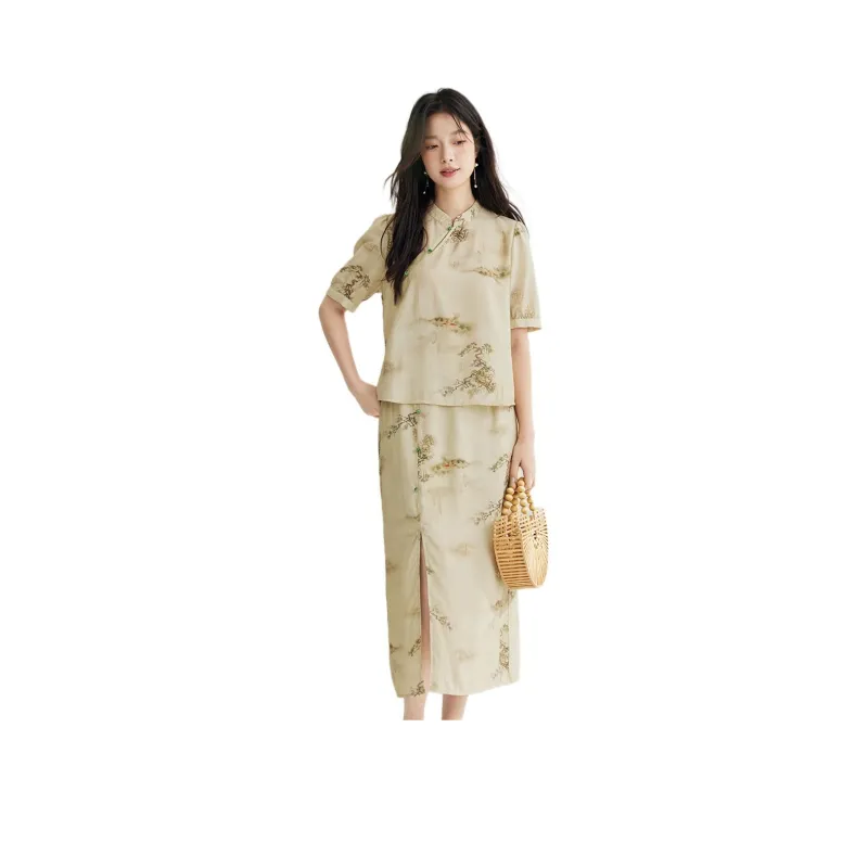 Inman Two Piece Skirt Sets Women's Pear Blossom Yellow, Garment Length 56, Chest 92-0