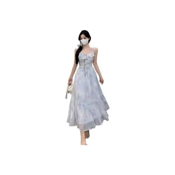 Dior Beauty Slip Dresses Women's Blue Floral Dress[Single Skirt]