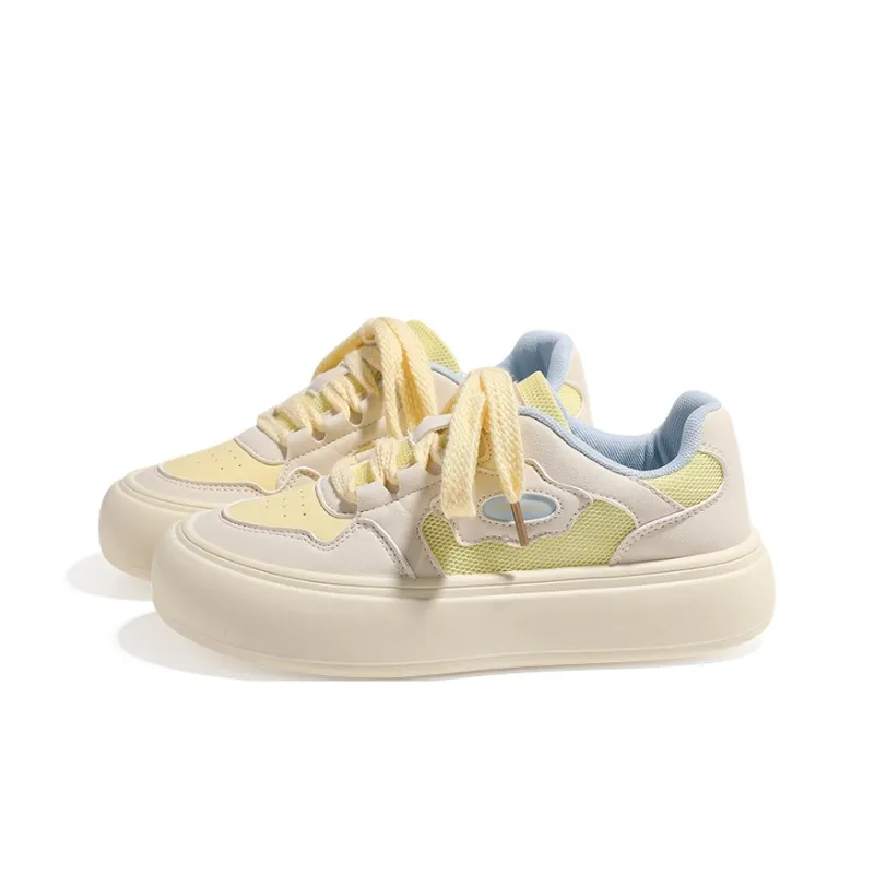 HUANQIU Abrasion Resistant Balance Lightweight Low Top Skateboard Shoes Women's Beige Yellow-1
