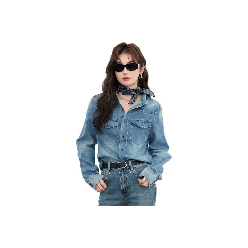 ERIRI Shirts Women's Denim Blue-0