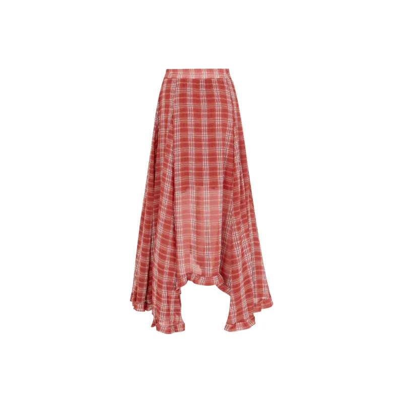 Wen Shan Casual Long Skirt Women's Red Plaid-1