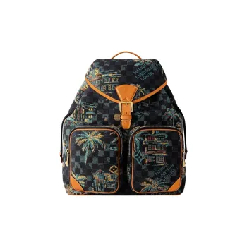 LOUIS VUITTON Leather Trim Backpack Men's Deep Blue & Multicolor