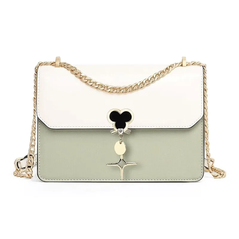 VINEY Cow Leather Small Square Bag Crossbody Bag Shoulder Bag Small Size Women's Cream Green-4