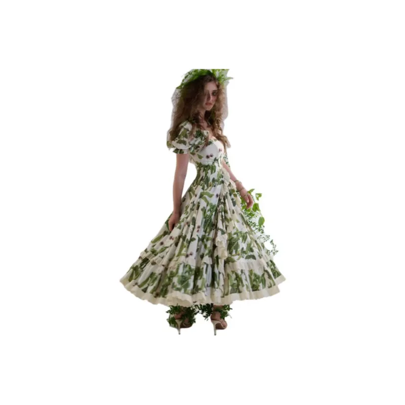 Selkie Collection SS25 Short Sleeved Dress Women's Ivory White Base With Magic Bean Print-5