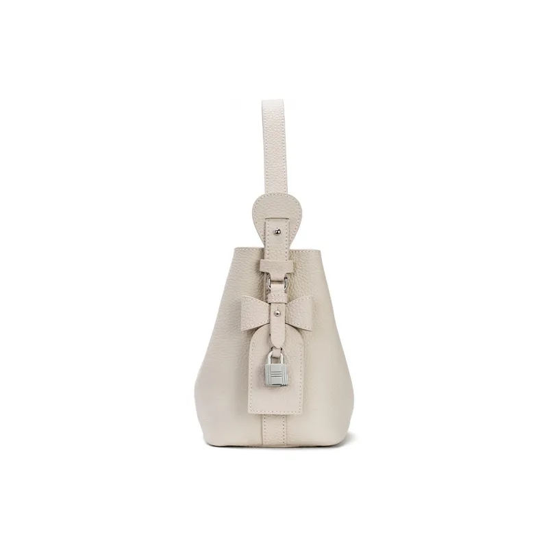 ROBERTA DI CAMERINO Top Grain Cow Leather Bucket Bag Handbag Women's Ecru/Black-5