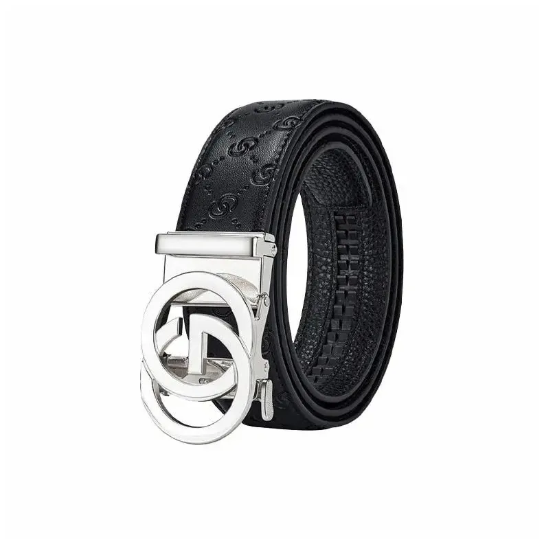 PISHUSHU Cow Leather Belts Men's Black Gunmetal Buckle Width  3.5cm-7