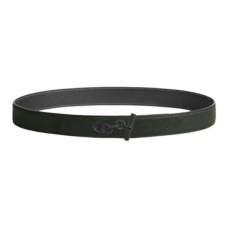 HERMES Stainless Steel, Calfskin Leather Belts Men's Green 3.2CM-0