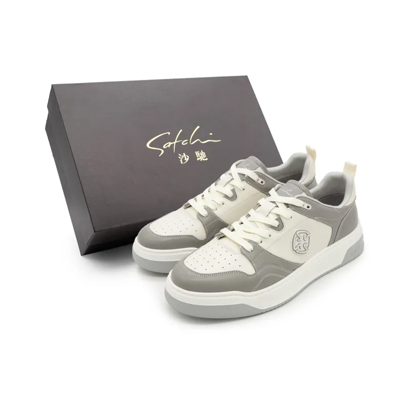 Satchi Breathable, Moisture Wicking, Height Increasing, Abrasion Resistant Low Top Skateboard Shoes Men's White Gray-1