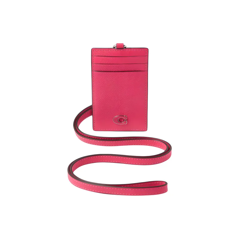 COACH Cross Grain Leather With Signature Coated Canvas Card Holder Men's Dragon Fruit Red-1