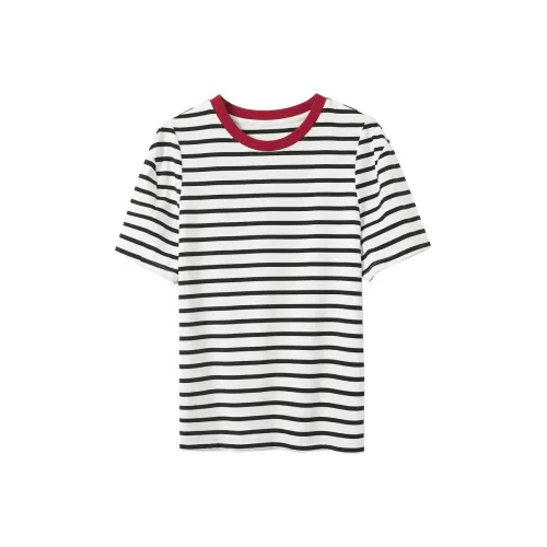 3COLOUR T Shirts Women's Black White Stripes