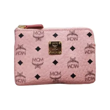 MCM Aren Visetos Natural Nappa Leather Card Holder Women's Pink