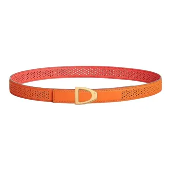 HERMES Calfskin, Metal, Rose Gold Plated Leather Belts Women's Orange 2.4CM