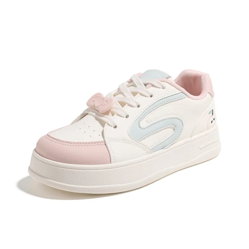 HUANQIU Cushioning, Abrasion Resistant, Height Increasing Low Top Skateboard Shoes Women's Beige Pink-1
