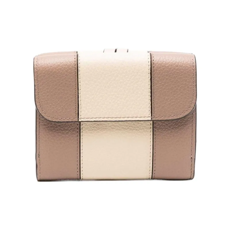 Chloe Alphabet Calfskin Wallet Trumpets Women's Brown & Beige-1