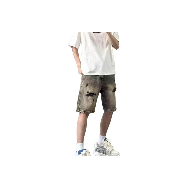 CORNILOT Denim Shorts Unisex Yellow Mud-0