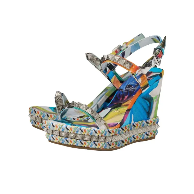 CL Pyraclou One Strap Sandals 11cm Women's Blue Yellow-2