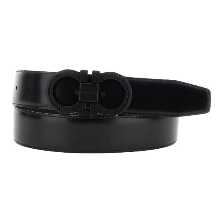 FERRAGAMO Calfskin Leather Belts Unisex Black Width 3.5 Cm-0
