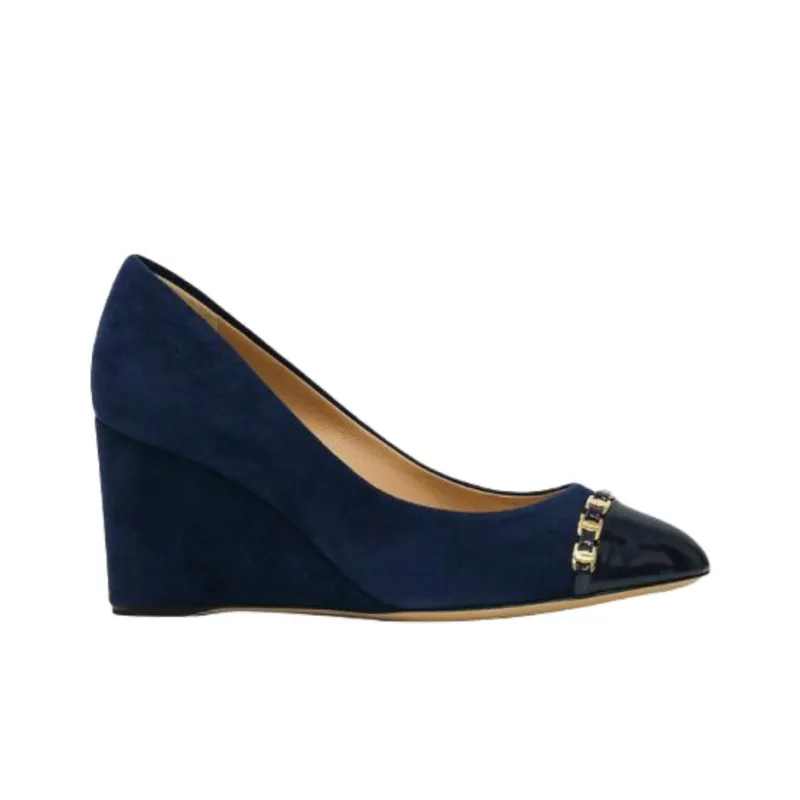 FERRAGAMO Wedge Heel High Heels 7.5cm Women's Blue-1
