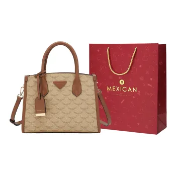 MEXICAN Polyurethane Shoulder Bag, Crossbody Bag, Handbag Regular Women's Burnt Tea Brown/Champagne/Almond White