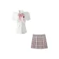 Pink Three-Piece Set (White Cinched Waist Shirt+Black and Pink Pleated Skirt+Pink Polka Dot Bow Tie)