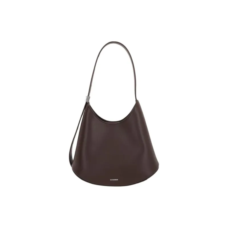JIL SANDER Calfskin HOBO Shoulder Bag Medium Size Women's Dark Brown-0