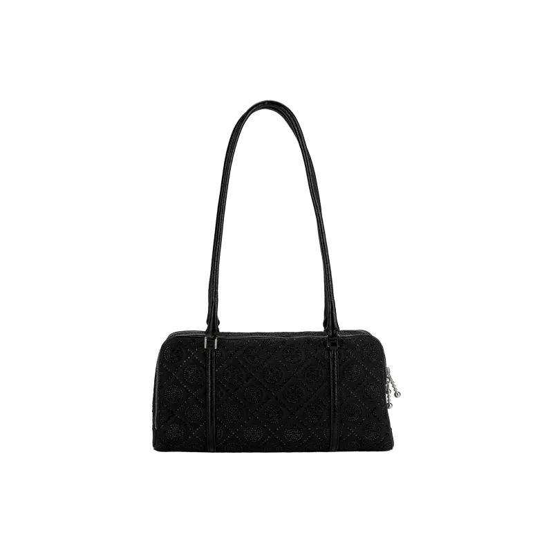 TORY BURCH T Monogram Fabric Handbag Shoulder Bag Small Size Women's Black-2